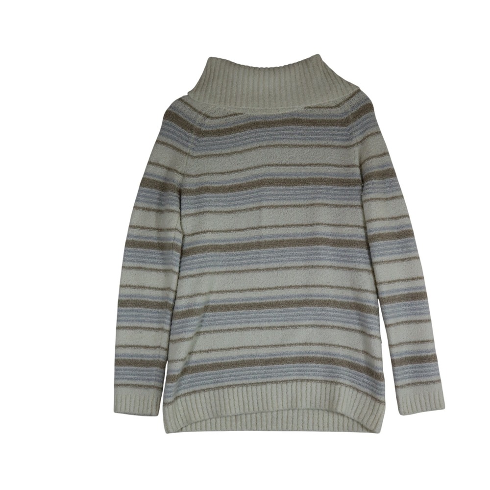 L.L. Bean Striped Cowl Neck Sweater Size M White Blue Coastal Minimalist Modest